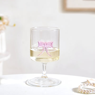 Crystal Pink Bow Borosilicate Wine Glass 250ml