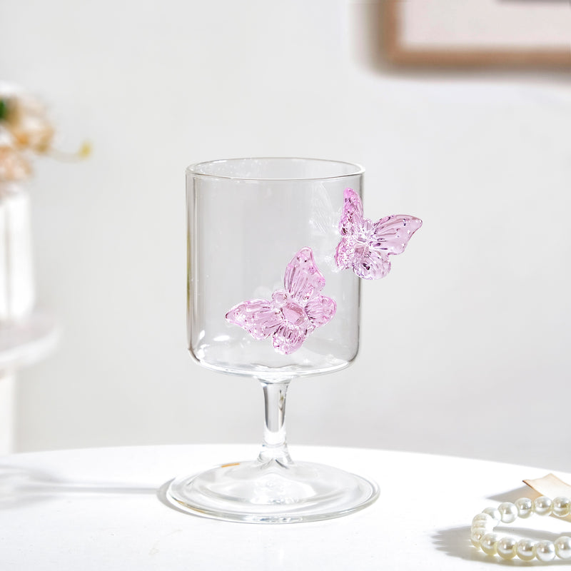 3D Pink Butterfly Borosilicate Wine Glass 250ml