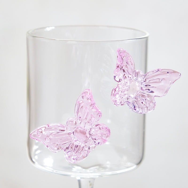 3D Pink Butterfly Borosilicate Wine Glass 250ml