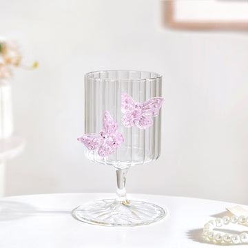3D Pink Butterfly Ribbed Wine Glass 250ml