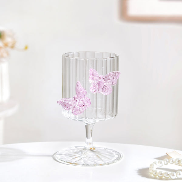 3D Pink Butterfly Ribbed Wine Glass 250ml