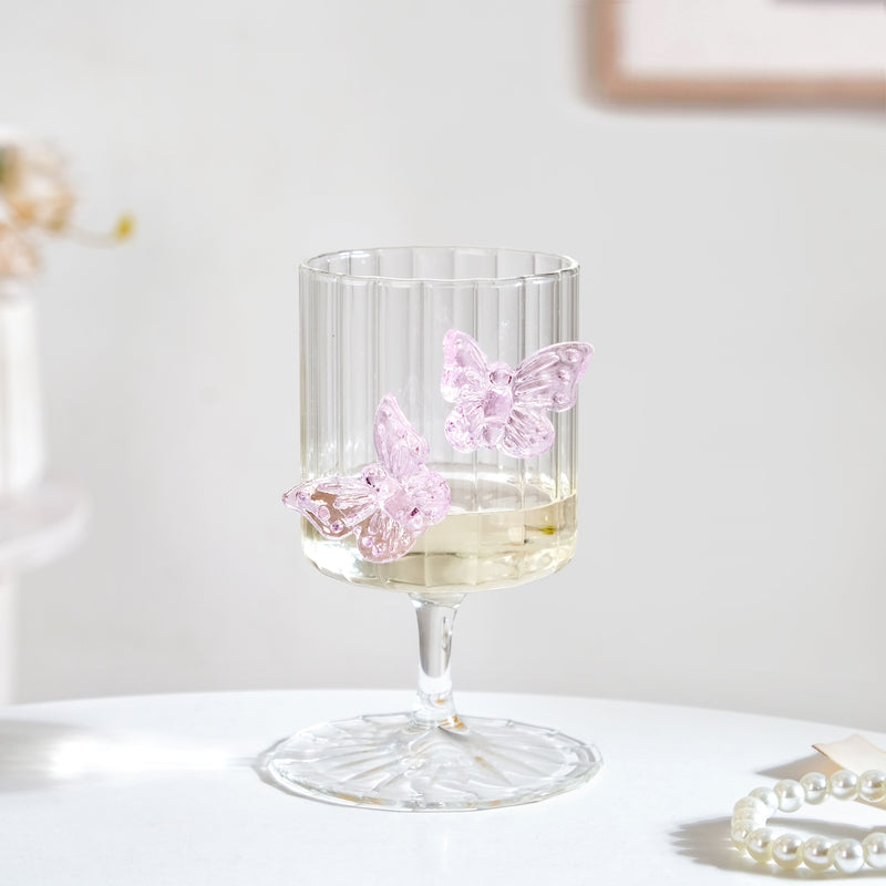 3D Pink Butterfly Ribbed Wine Glass 250ml