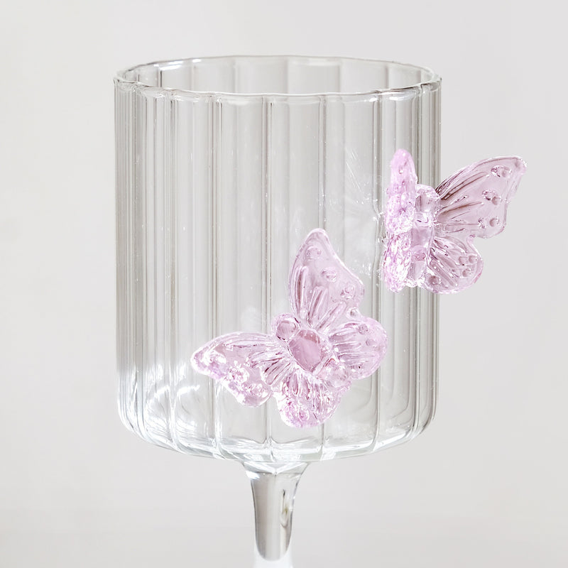 3D Pink Butterfly Ribbed Wine Glass 250ml