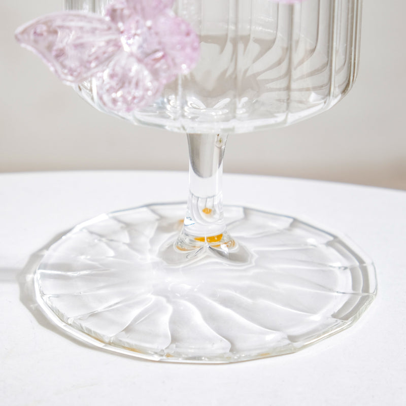3D Pink Butterfly Ribbed Wine Glass 250ml