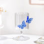 3D Butterfly Detailing Ribbed Wine Glass Blue 250ml