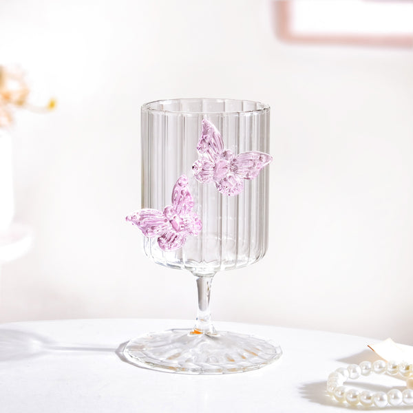 Butterfly Ribbed Wine Glass Pink 250ml