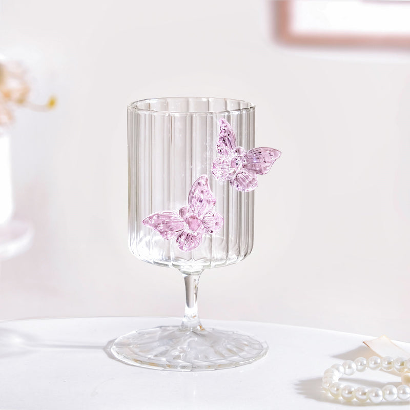 Butterfly Ribbed Wine Glass Pink 250ml