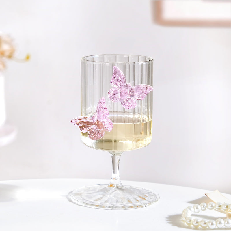 Butterfly Ribbed Wine Glass Pink 250ml
