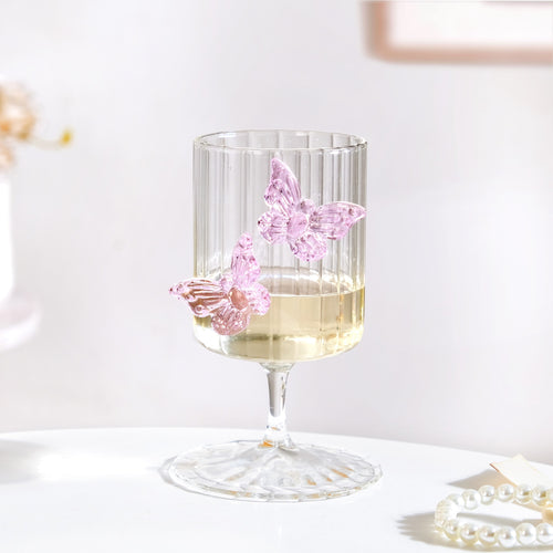 Butterfly Ribbed Wine Glass Pink 250ml