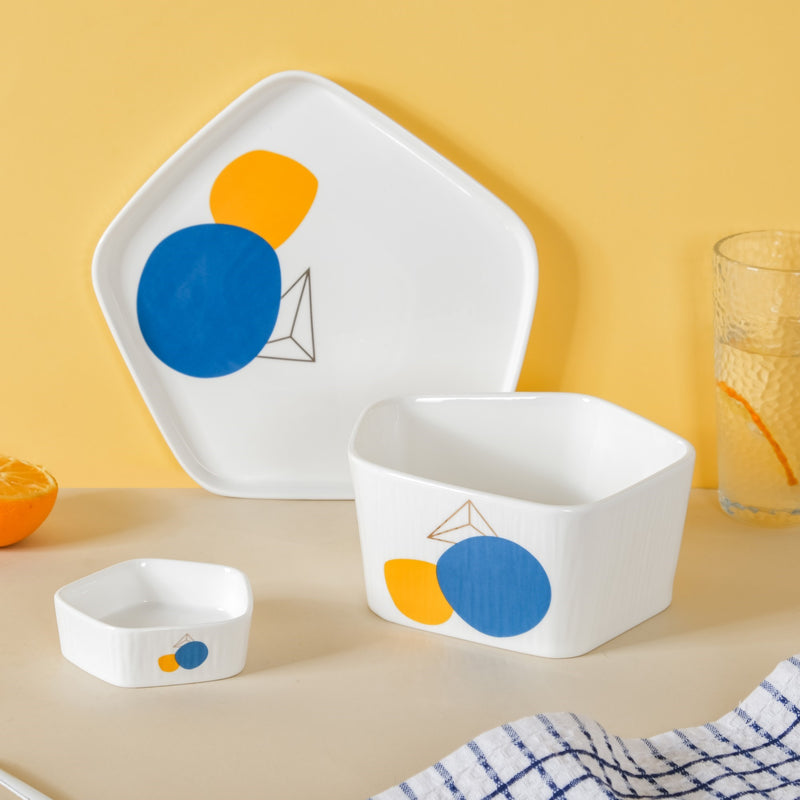 Abstract Patterned Pentagon 12 Piece Dinner Set For 4