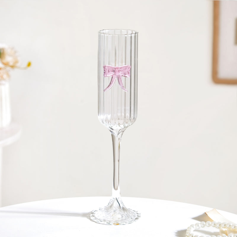 Ribbed Champagne Glass With Pink Bow 200ml