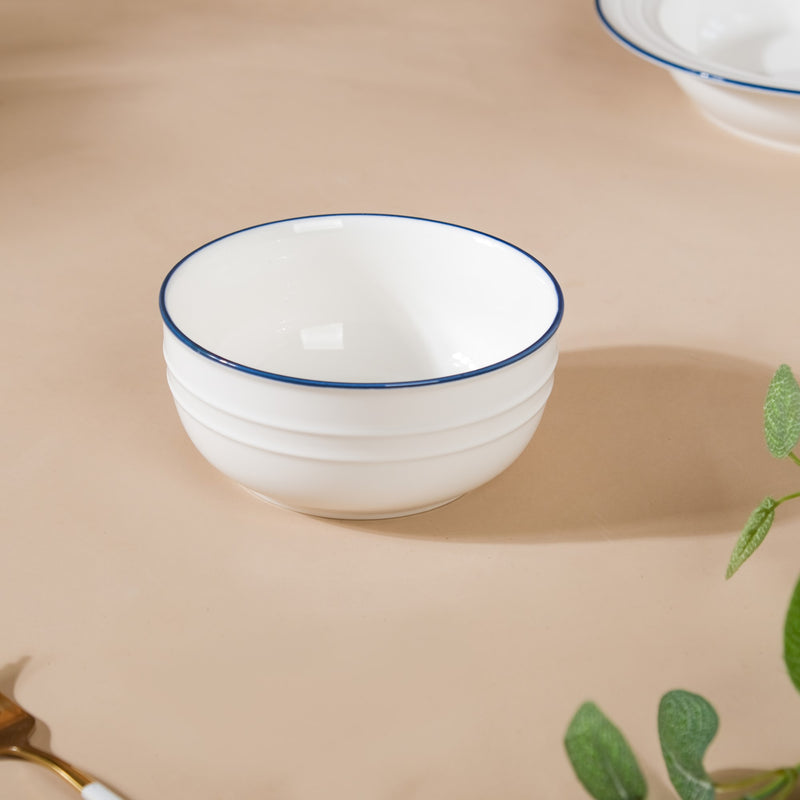 Riona Ceramic Popcorn Bowl White And Blue 400 ml - Bowl,ceramic bowl, snack bowls, curry bowl, popcorn bowls | Bowls for dining table & home decor