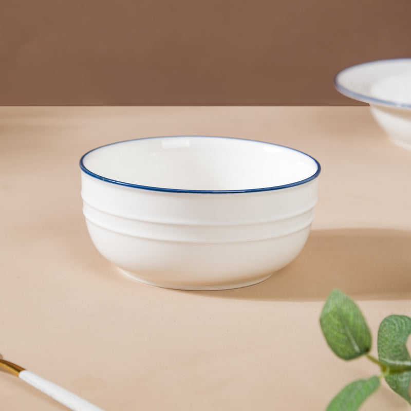 Riona Ceramic Popcorn Bowl White And Blue 400 ml - Bowl,ceramic bowl, snack bowls, curry bowl, popcorn bowls | Bowls for dining table & home decor