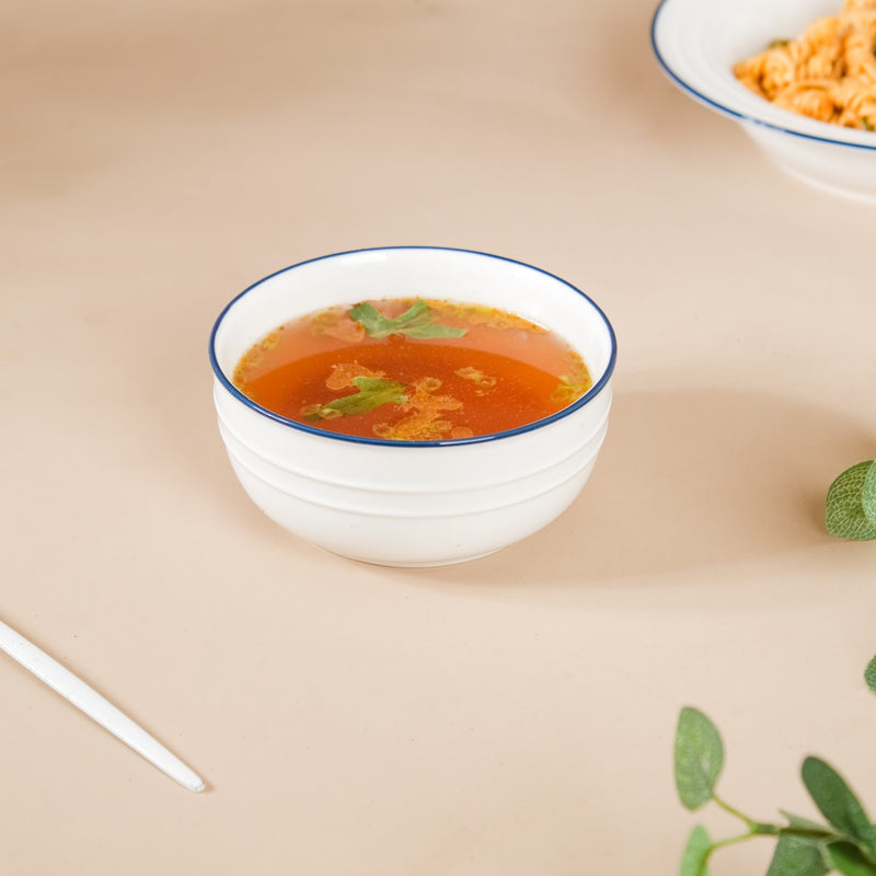 Riona Ceramic Popcorn Bowl White And Blue 400 ml - Bowl,ceramic bowl, snack bowls, curry bowl, popcorn bowls | Bowls for dining table & home decor