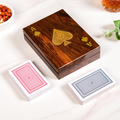 Ace Wooden Card Box With 2 Card Decks