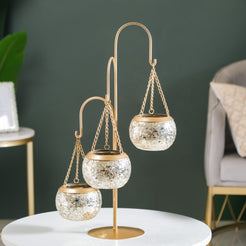 Hanging Tealight Holders With Stand Champagne Silver - Hanging candle holders, decorative tealight holders, hanging glass tealight holders