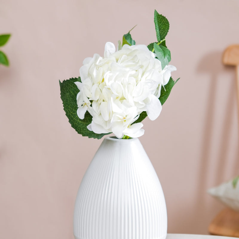 Hydrangea With Leaves White - artificial hydrangea flowers, home decor accents, room decoration ideas, faux floral arrangements