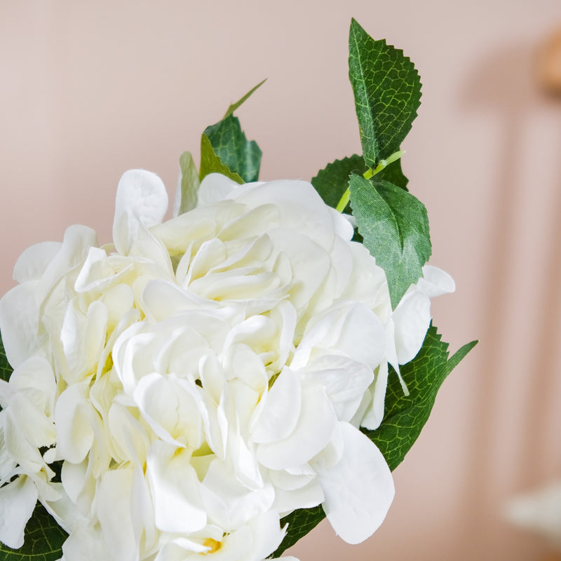 Hydrangea With Leaves White - artificial hydrangea flowers, home decor accents, room decoration ideas, faux floral arrangements