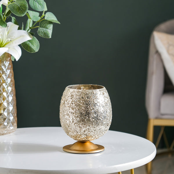 Glass Candle Votive With Stand Champagne Silver