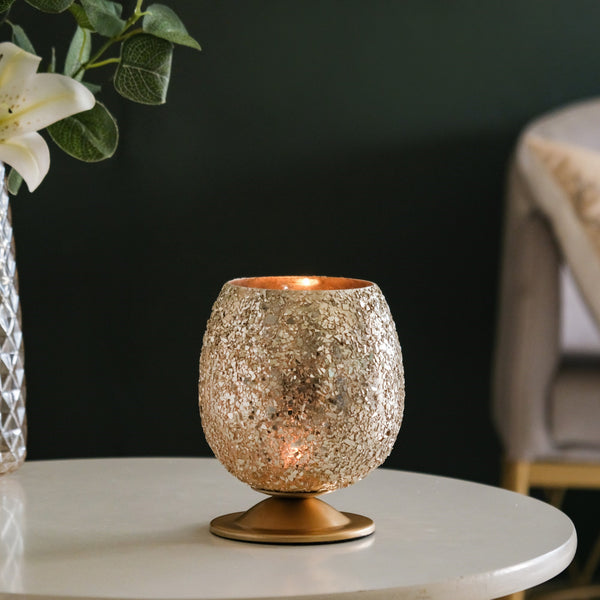 Glass Candle Votive With Stand Champagne Silver