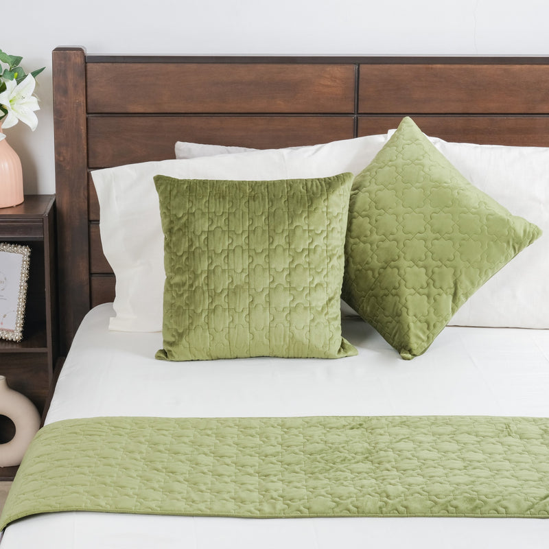 Glam Cushion Cover & Runner Set Of 3 Green