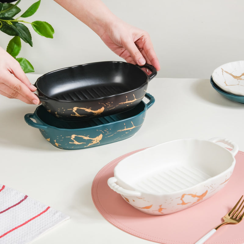 Grill Dish With Handles - Bowl, ceramic bowl, serving bowls, noodle bowl, salad bowls, bowl for snacks, large serving bowl, bowl with handle | Bowls for dining table & home decor