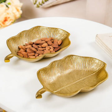 Leaf Metal Platter Gold Set Of 2