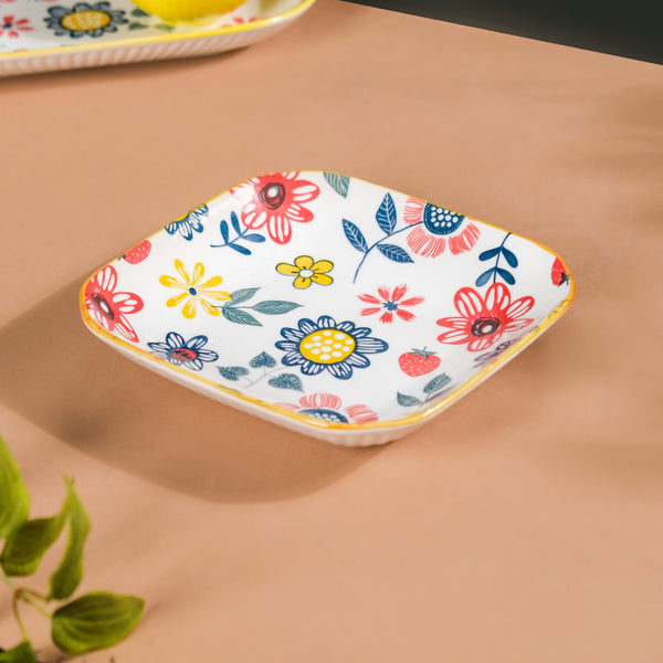 Spring Floral Square Snack Plate 8 Inch - Serving plate, snack plate, dessert plate | Plates for dining & home decor