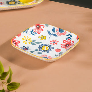 Spring Floral Square Snack Plate 8 Inch