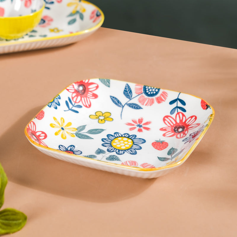 Spring Floral Square Snack Plate 8 Inch - Serving plate, snack plate, dessert plate | Plates for dining & home decor