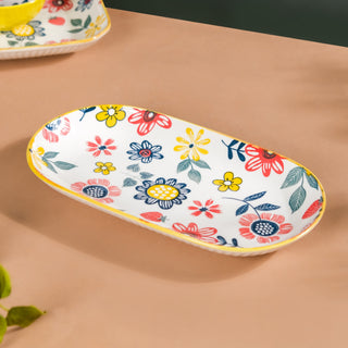 Spring Floral Ceramic Long Plate 12 Inch
