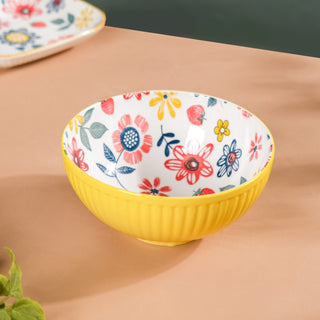 Spring Floral Ceramic Ribbed Serving Bowl 8 Inch