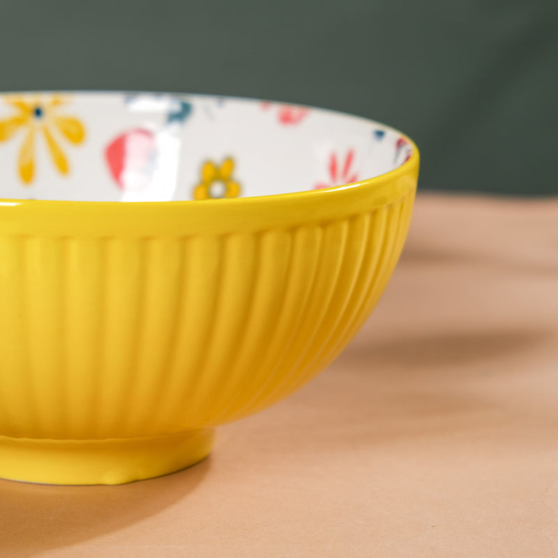 Spring Floral Ceramic Ribbed Serving Bowl 8 Inch - Bowl, ceramic bowl, serving bowls, noodle bowl, salad bowls, bowl for snacks, large serving bowl | Bowls for dining table & home decor