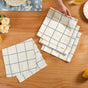 Slate Blue Grid Pure Cotton Table Napkin Set Of 4
