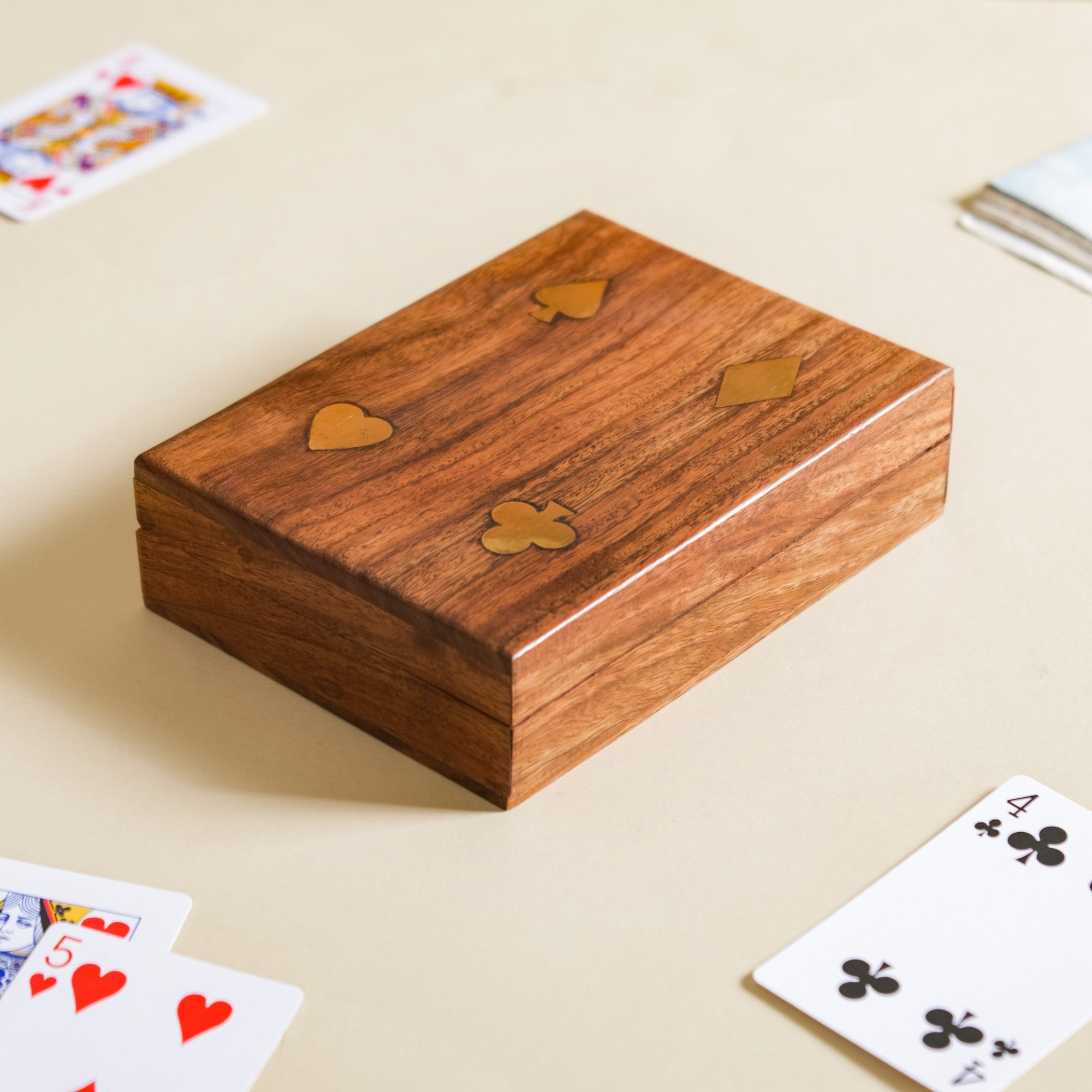 Handcrafted Wooden Box With Set Of 2 Playing Cards Online