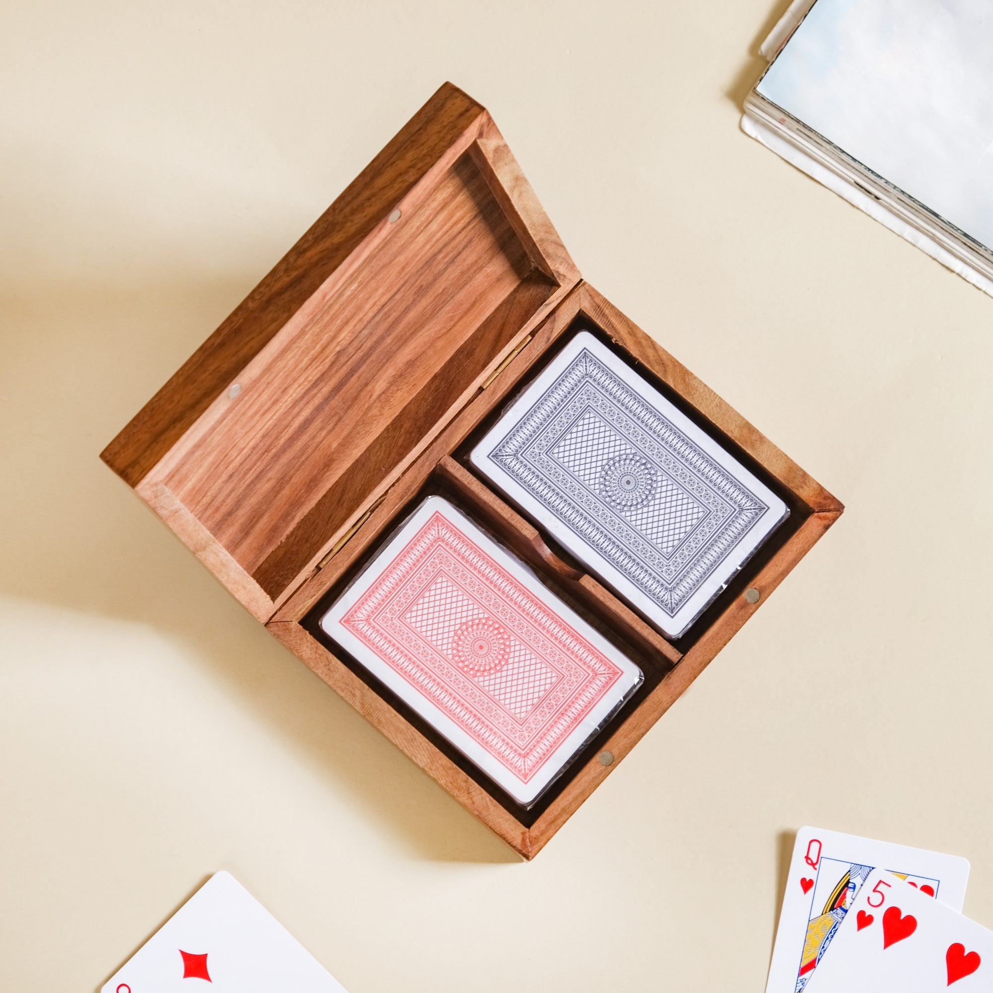 Handcrafted Wooden Box With Set Of 2 Playing Cards Online