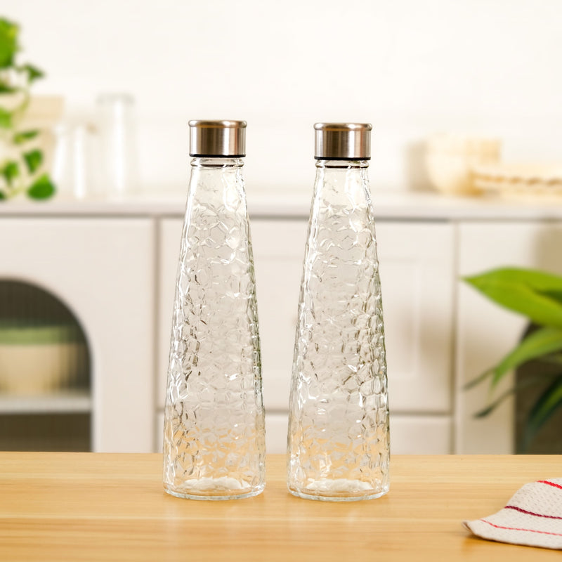 Glass Bottle With Stainless Steel Lid Set Of 2 750ml