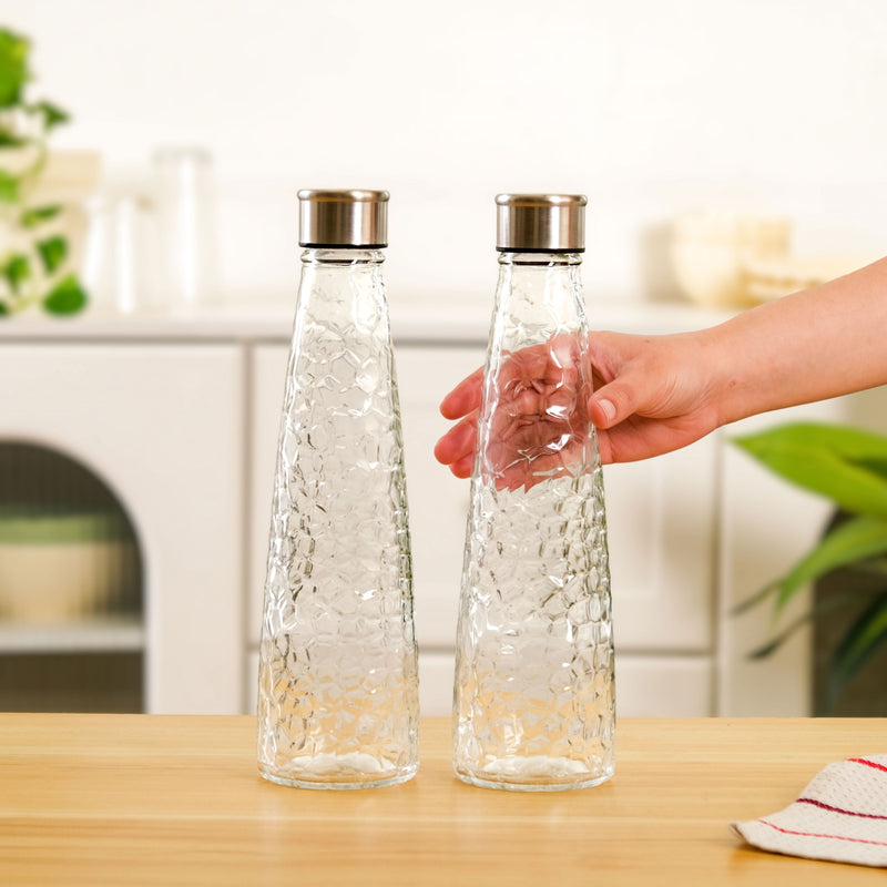Glass Bottle With Stainless Steel Lid Set Of 2 750ml