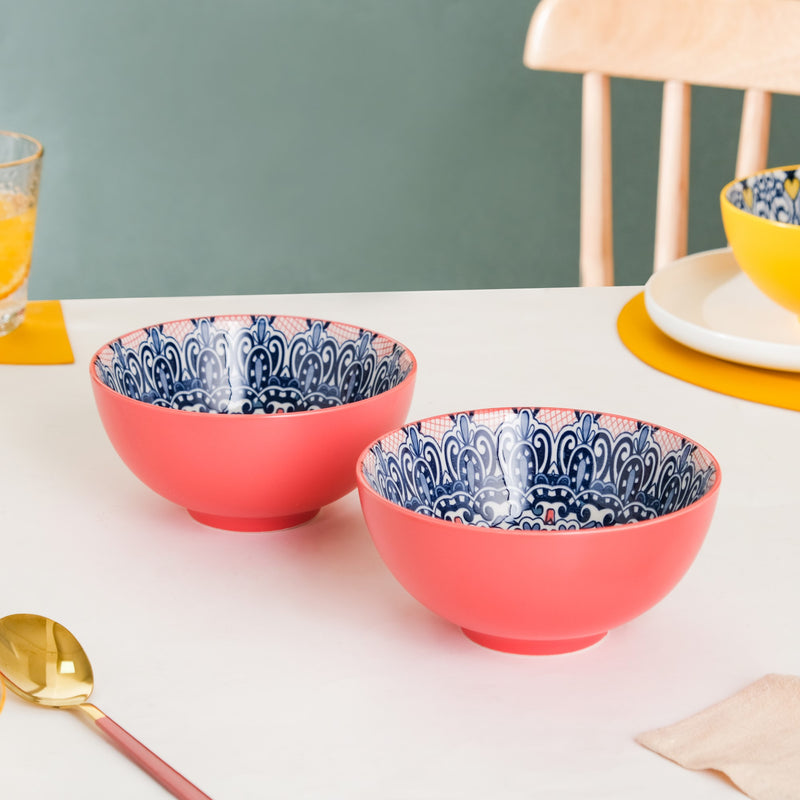 Mandala Ceramic Snack Bowl Pink 400ml Set Of 2 - Bowl,ceramic bowl, snack bowls, curry bowl, popcorn bowls | Bowls for dining table & home decor
