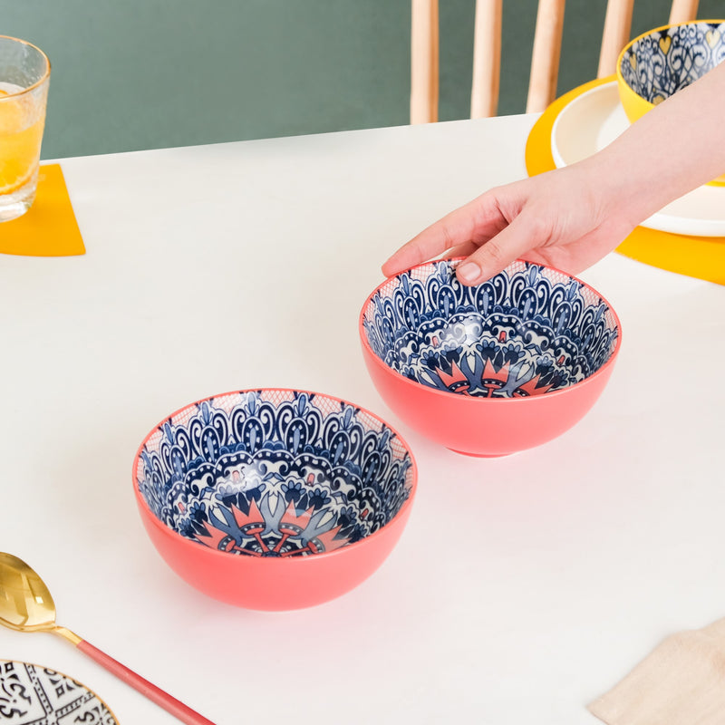 Mandala Ceramic Snack Bowl Pink 400ml Set Of 2 - Bowl,ceramic bowl, snack bowls, curry bowl, popcorn bowls | Bowls for dining table & home decor