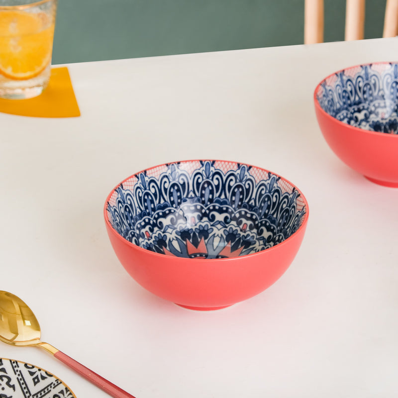 Mandala Ceramic Snack Bowl Pink 400ml Set Of 2 - Bowl,ceramic bowl, snack bowls, curry bowl, popcorn bowls | Bowls for dining table & home decor