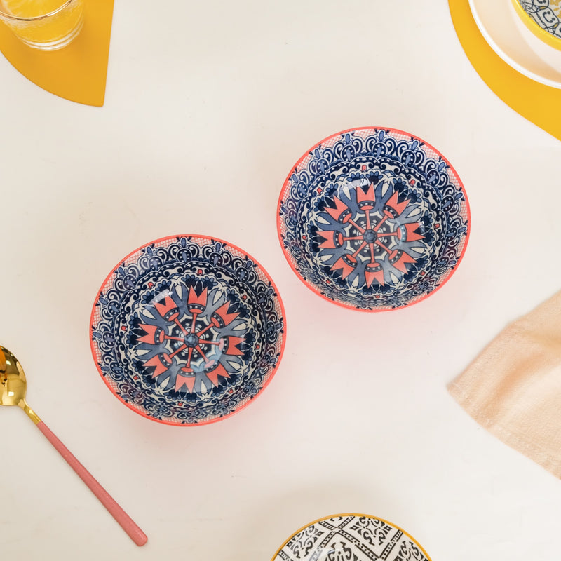 Mandala Ceramic Snack Bowl Pink 400ml Set Of 2 - Bowl,ceramic bowl, snack bowls, curry bowl, popcorn bowls | Bowls for dining table & home decor