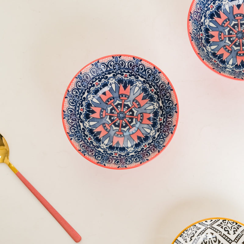 Mandala Ceramic Snack Bowl Pink 400ml Set Of 2 - Bowl,ceramic bowl, snack bowls, curry bowl, popcorn bowls | Bowls for dining table & home decor