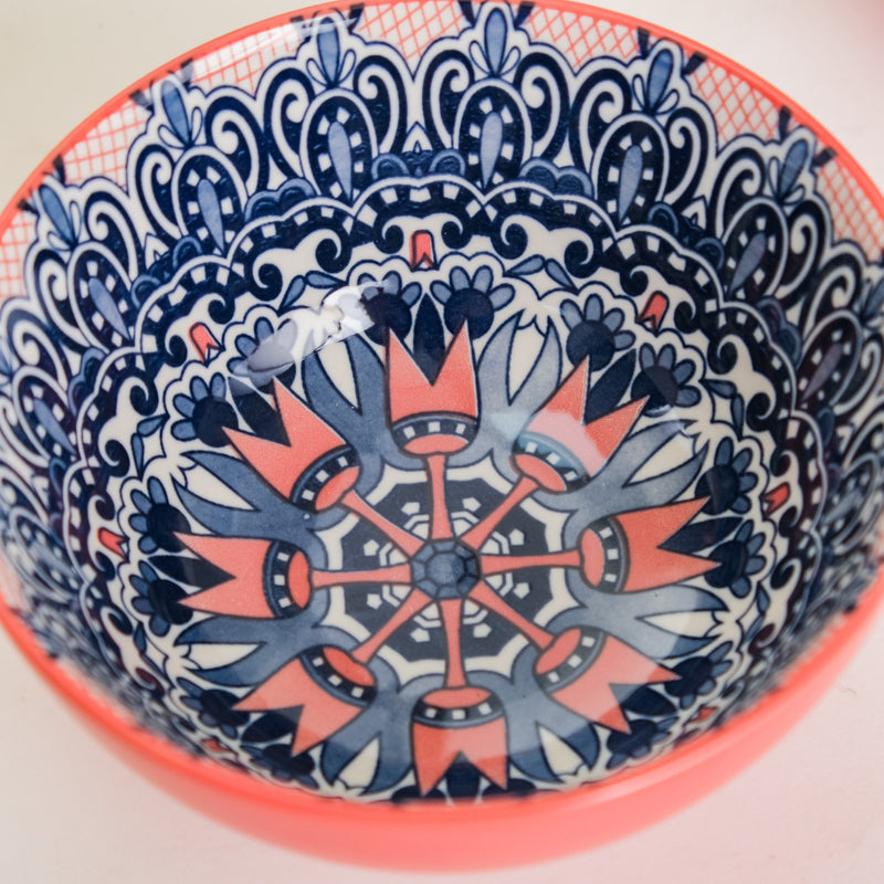 Mandala Ceramic Snack Bowl Pink 400ml Set Of 2 - Bowl,ceramic bowl, snack bowls, curry bowl, popcorn bowls | Bowls for dining table & home decor