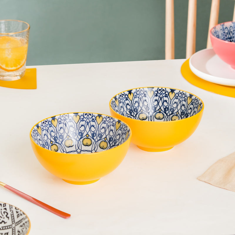 Mandala Ceramic Snack Bowl Yellow 400ml Set Of 2 - Bowl,ceramic bowl, snack bowls, curry bowl, popcorn bowls | Bowls for dining table & home decor