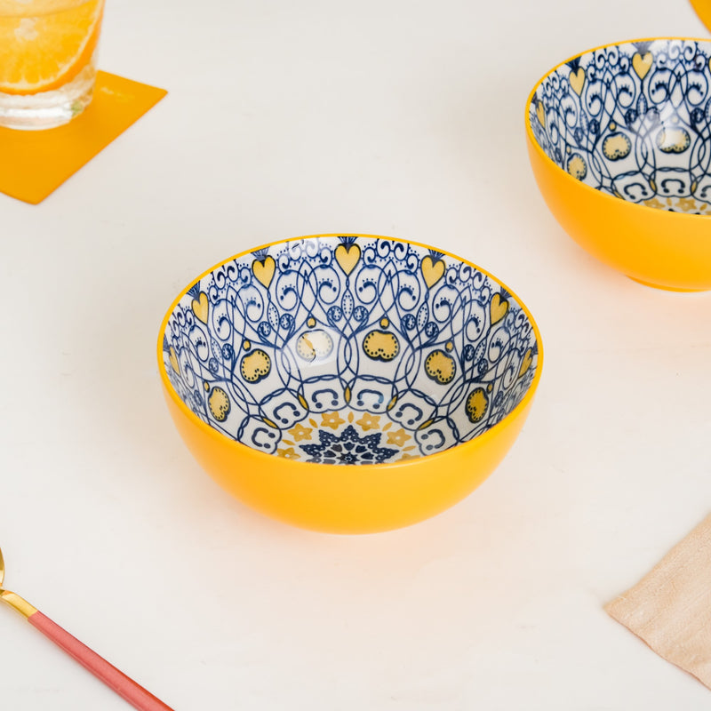 Mandala Ceramic Snack Bowl Yellow 400ml Set Of 2 - Bowl,ceramic bowl, snack bowls, curry bowl, popcorn bowls | Bowls for dining table & home decor