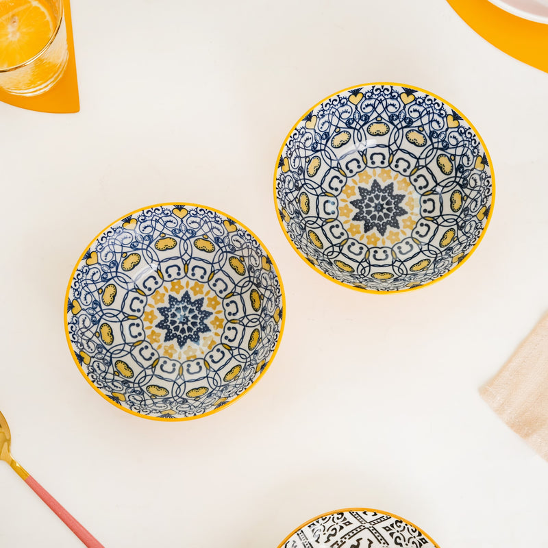Mandala Ceramic Snack Bowl Yellow 400ml Set Of 2 - Bowl,ceramic bowl, snack bowls, curry bowl, popcorn bowls | Bowls for dining table & home decor