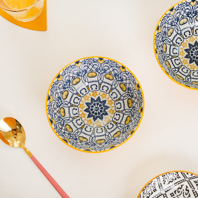 Mandala Ceramic Snack Bowl Yellow 400ml Set Of 2 - Bowl,ceramic bowl, snack bowls, curry bowl, popcorn bowls | Bowls for dining table & home decor