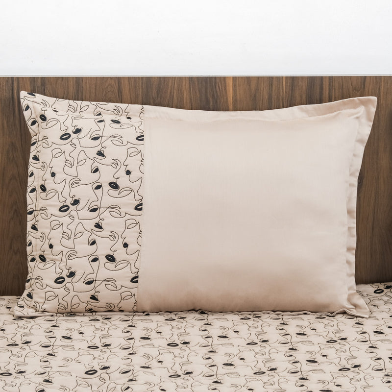 Embroidered King Size Bed Cover Beige