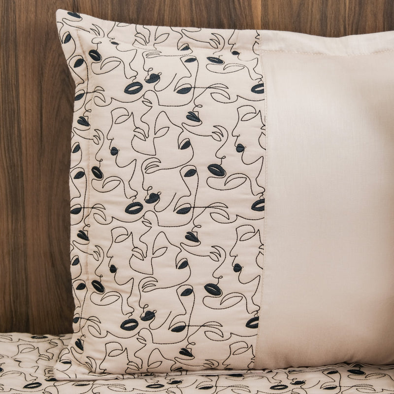 Embroidered King Size Bed Cover Beige